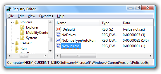 Deshabilitar Win + X Teclas de acceso directo en Windows 7 1